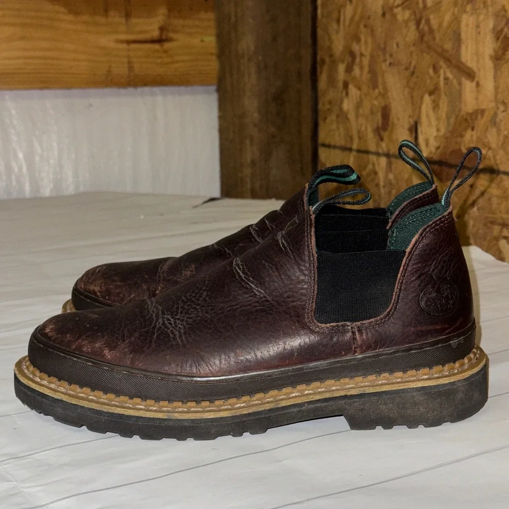 Georgia Giant Romeo Work Boots Oil Resistant Brown Leather Slip On Shoes Men 10M